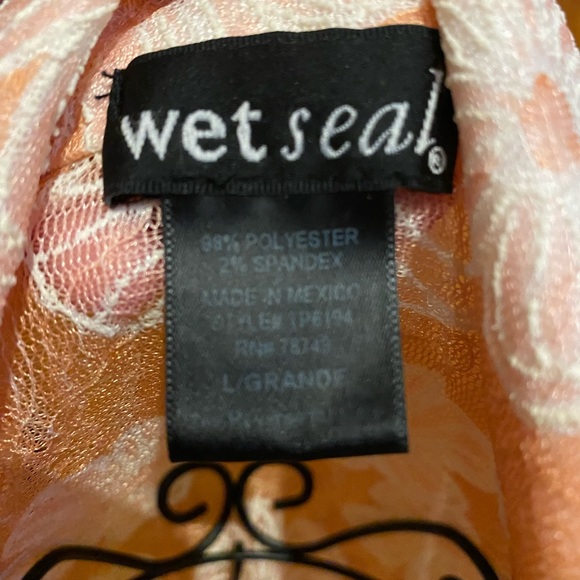 Wet Seal Sheer Button Up Front Tie Blouse Juniors Large Orange White Floral - Picture 6 of 6